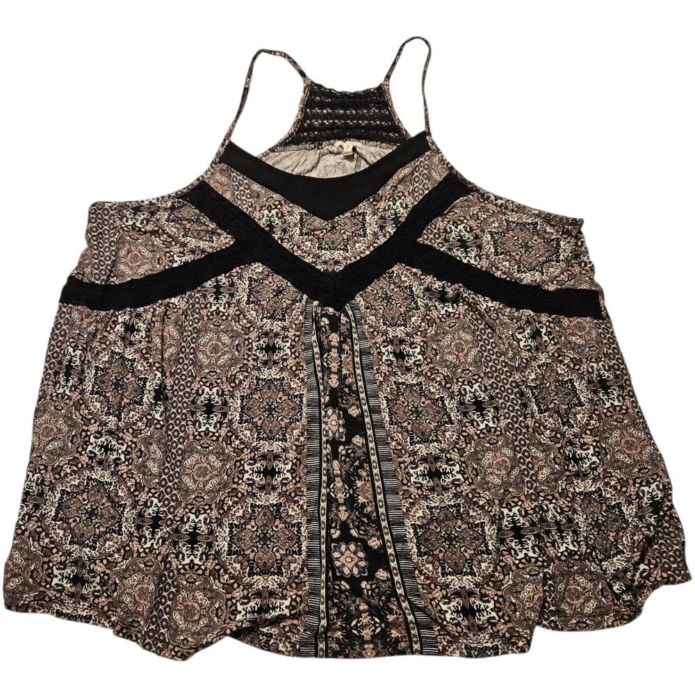 Maurice's Women's Size 3 Tank‎ Top Sleeveless Black Lace Trim Paisley Print